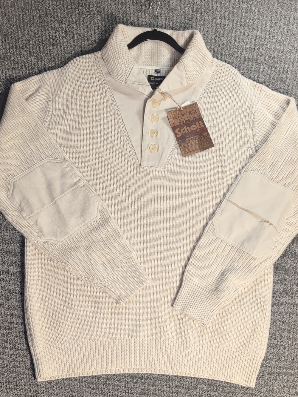 NWT Schott x National Geographic Wool Commando Safari Sweater Elbow Patch Sz XL